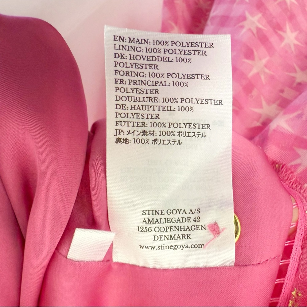 STINE GOYA PINK GOLD STAR PRINT SHIRLEY BACK SLIT OPENING RUFFLE PEPLUM TOP - Picture 9 of 13